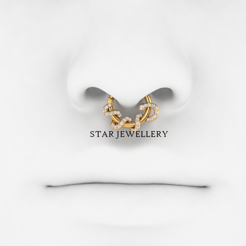 14K Solid Gold Diamond Snake Daith Piercing