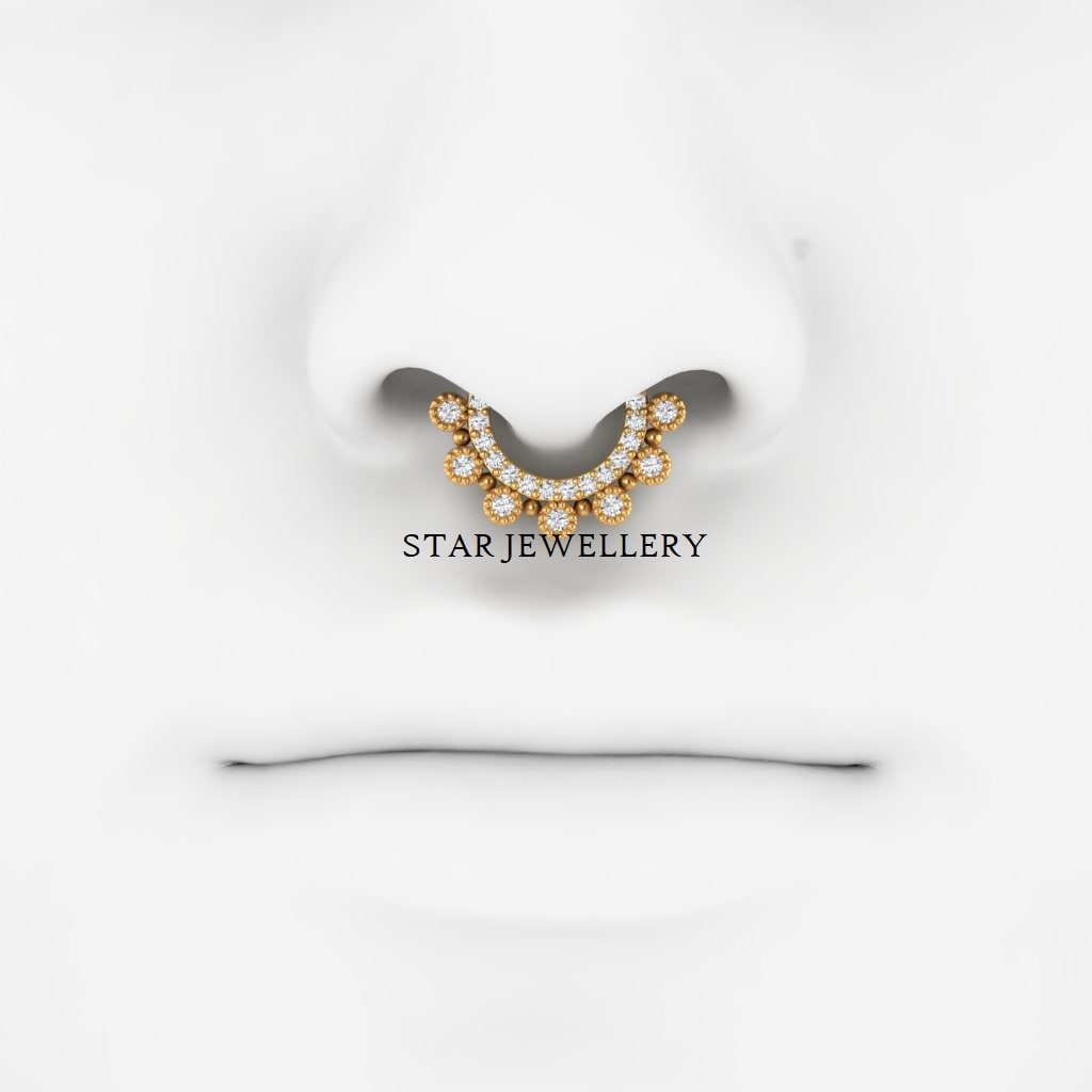14K Solid Gold Bezel Set Miligrain Diamond Daith Clicker