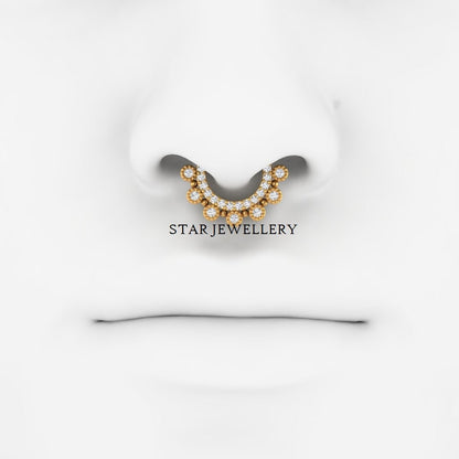 14K Solid Gold Bezel Set Miligrain Diamond Daith Clicker