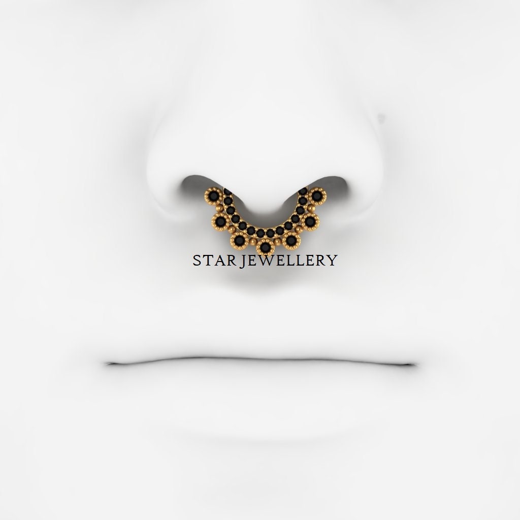 Bezel Set Black Diamond Solid Gold Daith Clicker
