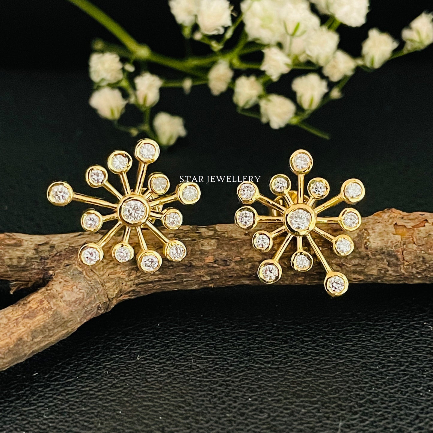14K Gold Diamond Firework Earring