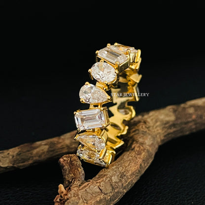 Multi Shape Brilliant Cut Moissanite Eternity Ring