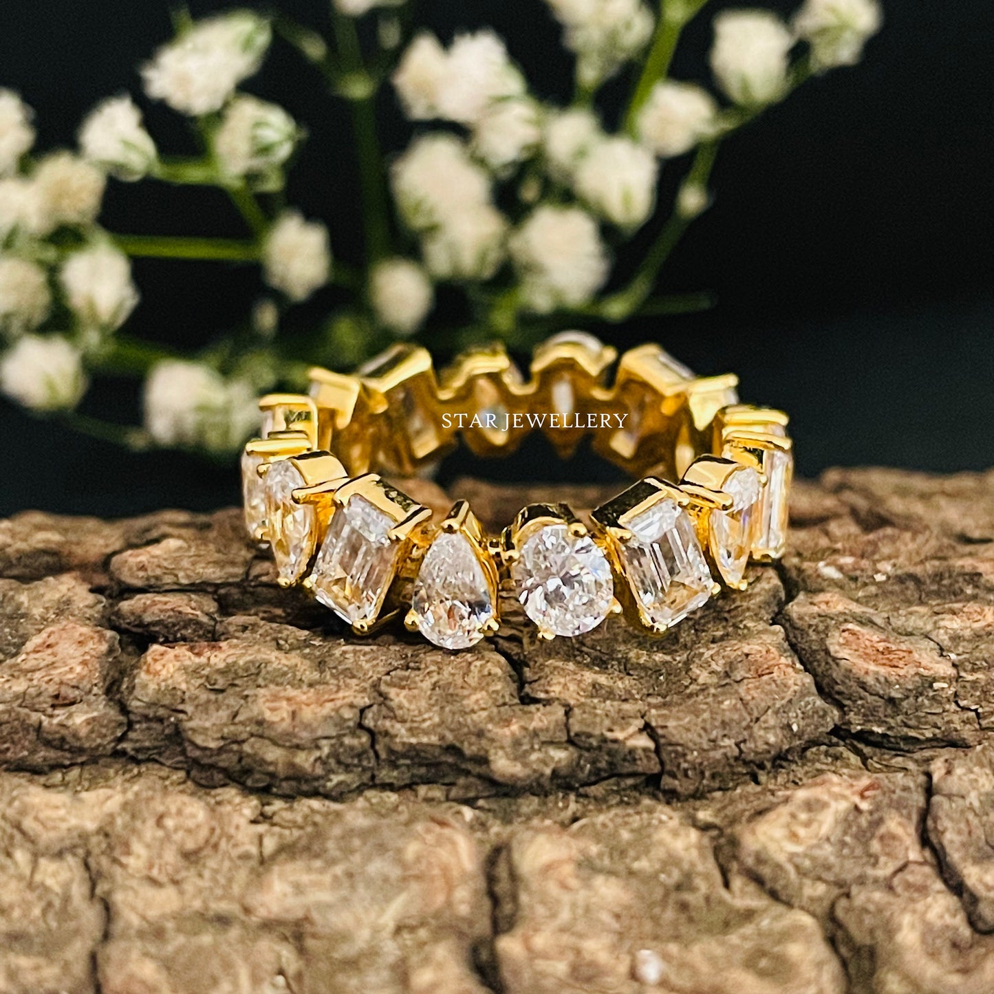 Multi Shape Brilliant Cut Moissanite Eternity Ring