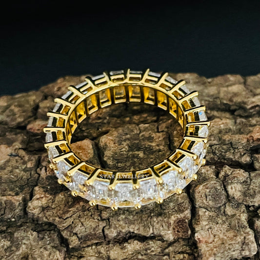 14K Solid Gold Colorless Emerald Moissanite Wedding Band, Emerald Moissanite Full Eternity Wedding Band Ring, Moissanite Matching Band Ring