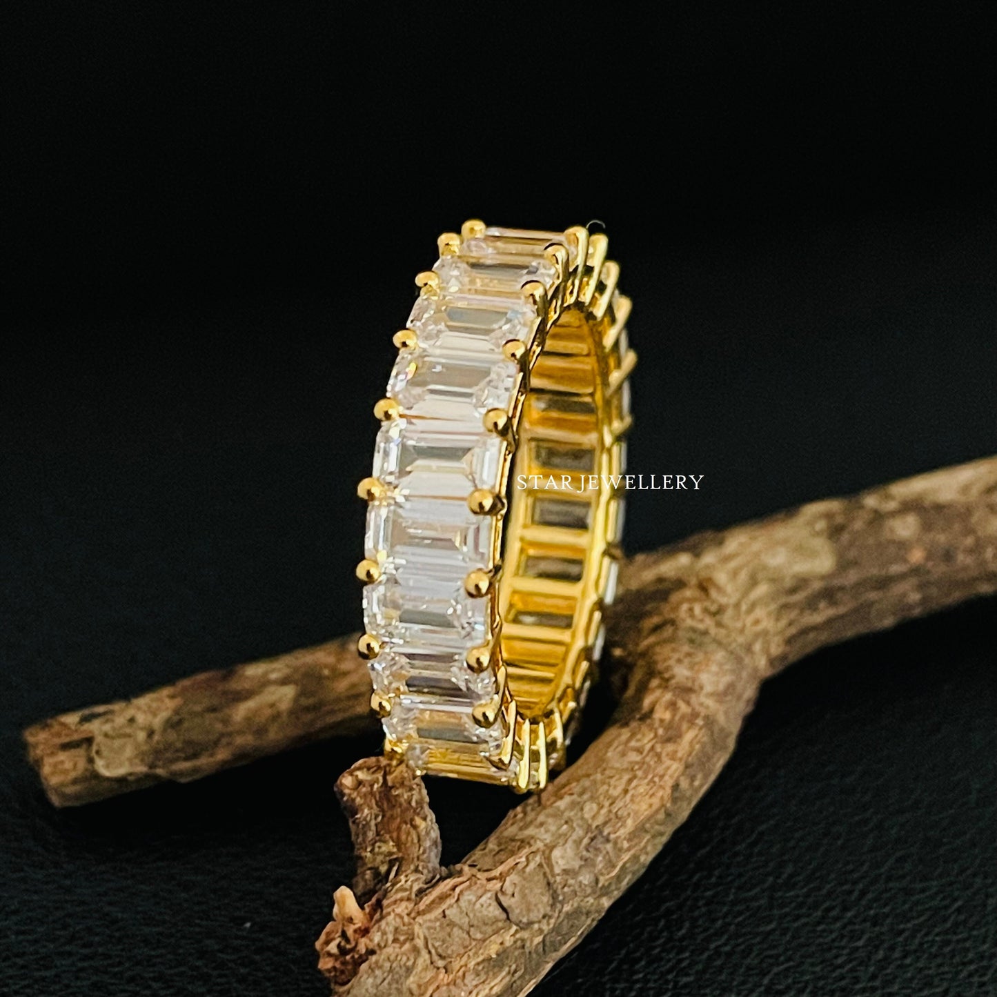 14K Solid Gold Colorless Emerald Moissanite Wedding Band, Emerald Moissanite Full Eternity Wedding Band Ring, Moissanite Matching Band Ring