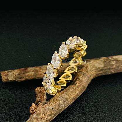 Colorless Pear Cut Moissanite Full Eternity Wedding Band
