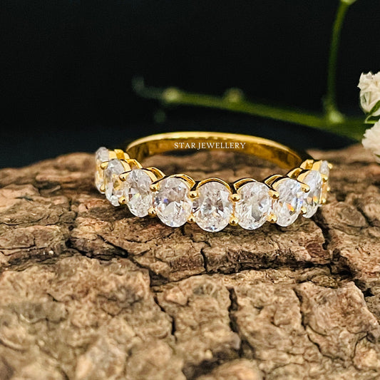Colorless Oval Cut Moissanite Eternity Wedding Band