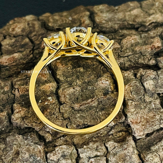 Triple Stone Engagement Moissanite Ring
