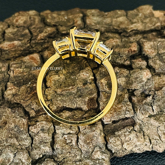 Emerald Cut Three Stone Moissanite Engagement Ring