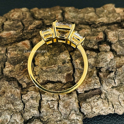 Emerald Cut Three Stone Lab Grown Diamond Engagement Ring