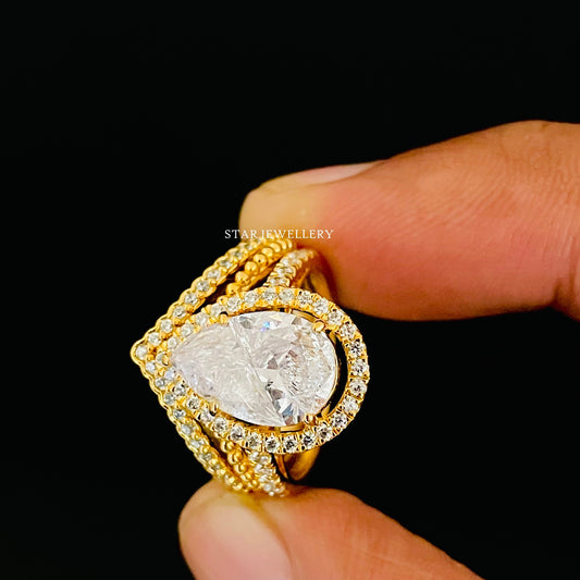 2 Ct Pear Cut Moissanite Art Deco Style Halo Ring