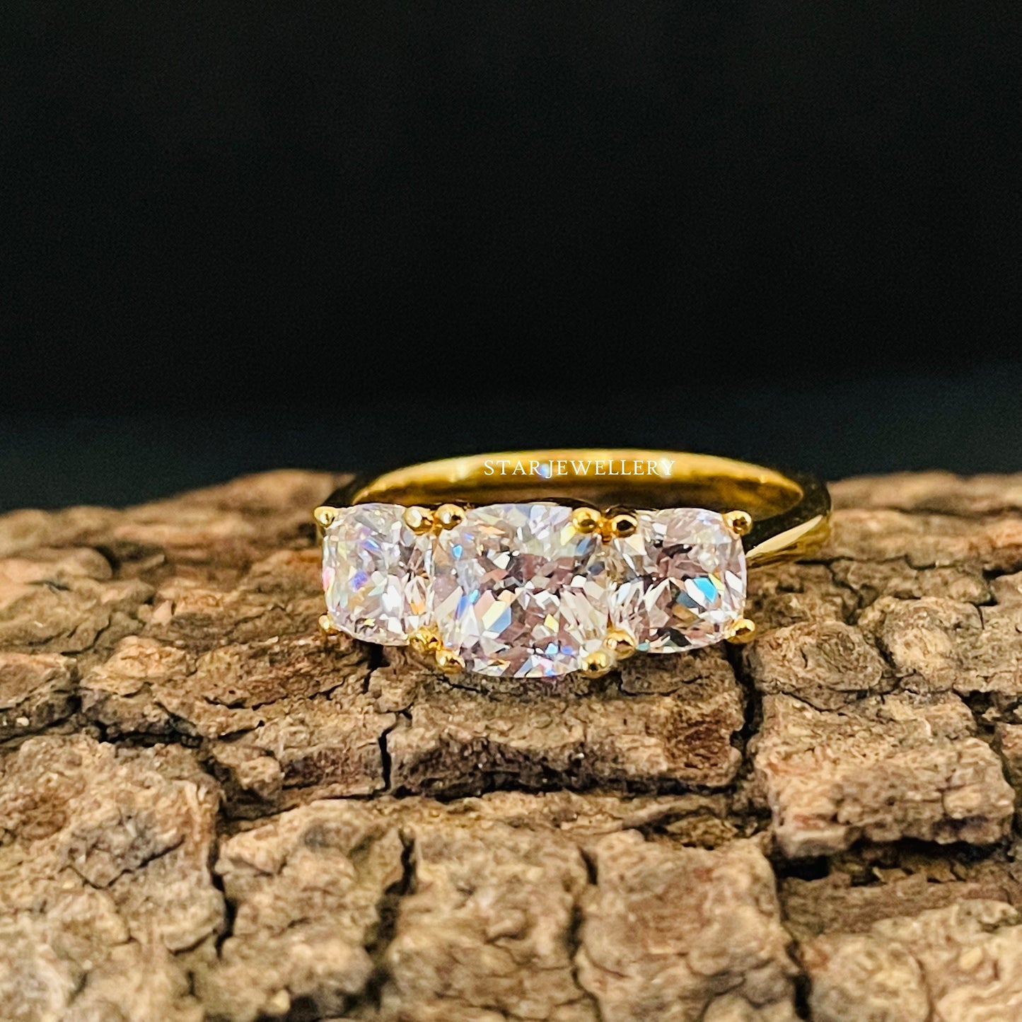 Cushion Cut 3 Stone Moissanite Ring