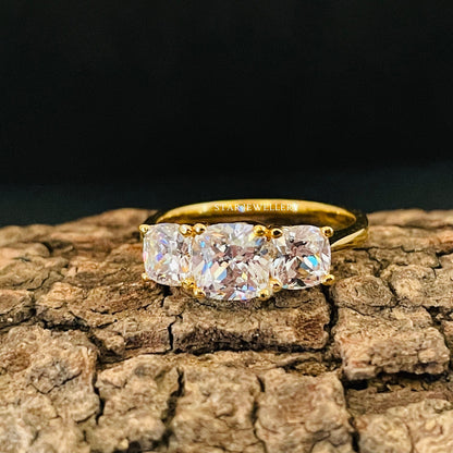 Cushion Cut 3 Stone Moissanite Ring