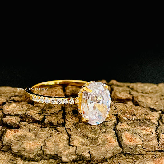 3.00 Ct Colorless Oval Cut Moissanite Hidden Halo Ring