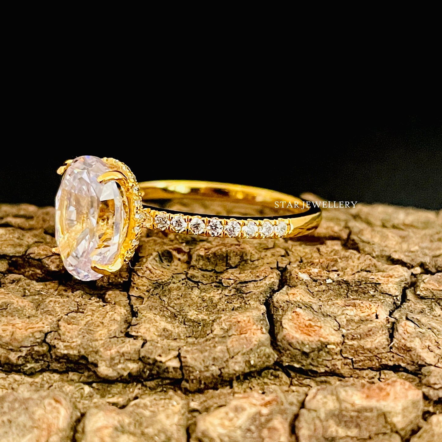 3.00 Ct Colorless Oval Cut Moissanite Hidden Halo Ring