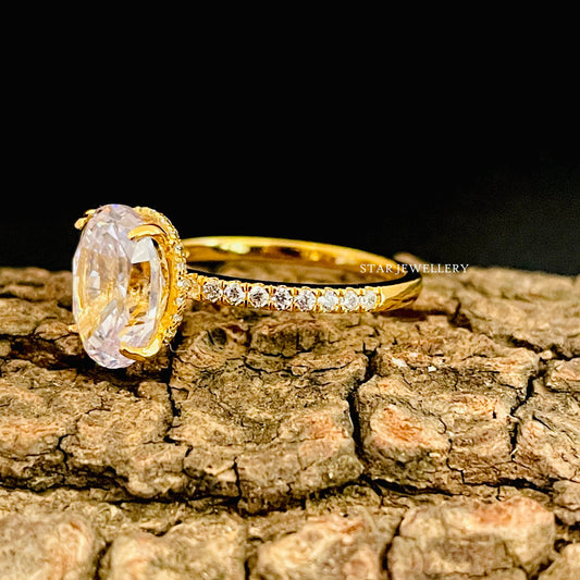 3.00 Ct Colorless Oval Cut Moissanite Hidden Halo Ring