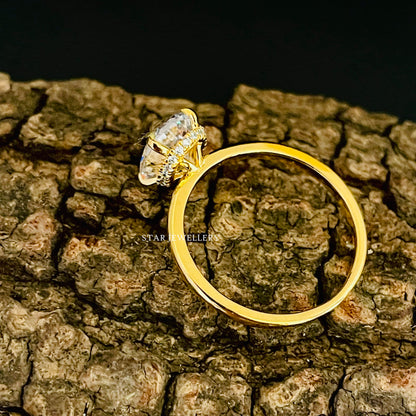 3.00 Ct Colorless Oval Cut Moissanite Hidden Halo Ring