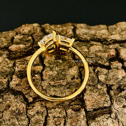 Solid Gold Toi Et Moi Princess Cut & Pear Cut Lab Grown Diamond Ring