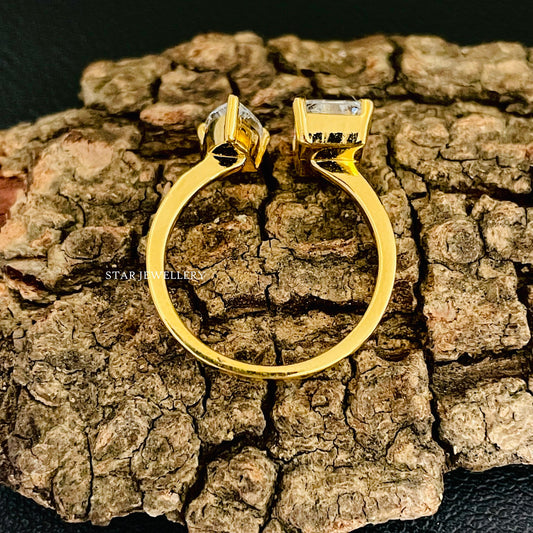 Toi Et Moi Emerald Cut and Pear Cut Moissanite Ring