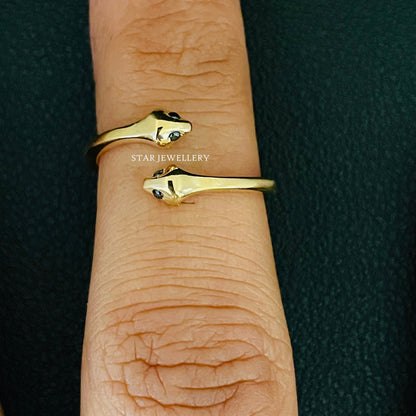 Antique 14K Solid Gold Dual Snake Open Ring