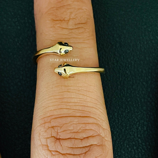 Antique 14K Solid Gold Dual Snake Open Ring