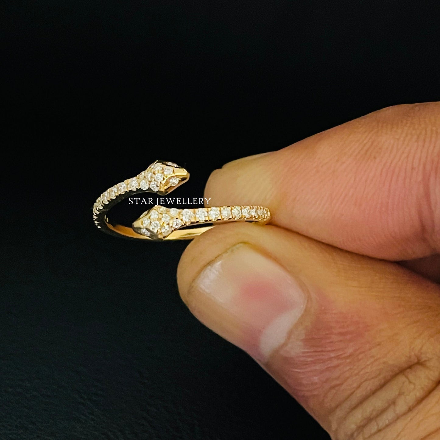 Dual Head Natural Diamond Snake Ring