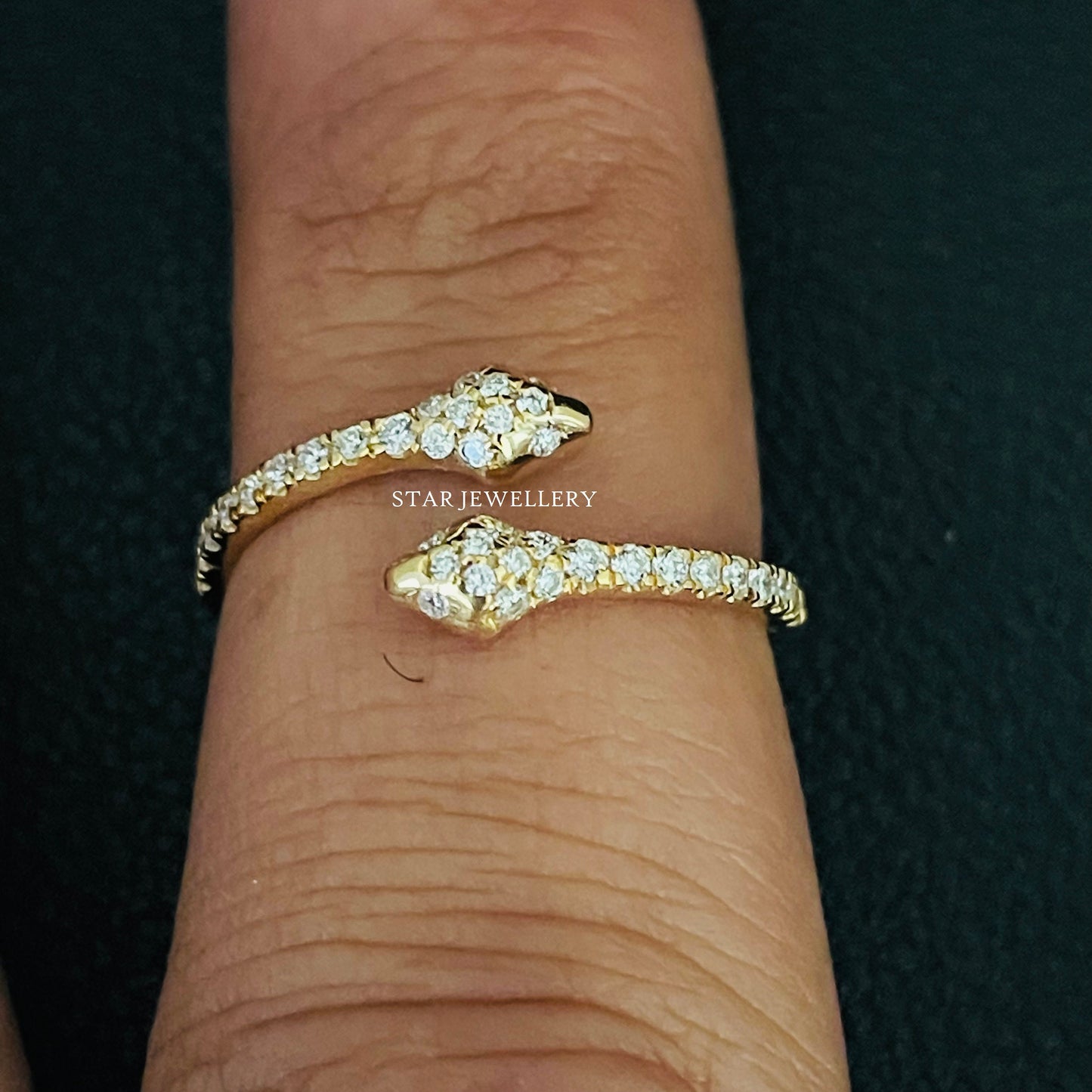 Dual Head Natural Diamond Snake Ring