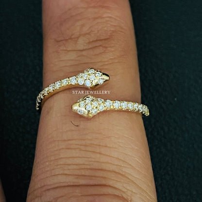 Dual Head Natural Diamond Snake Ring