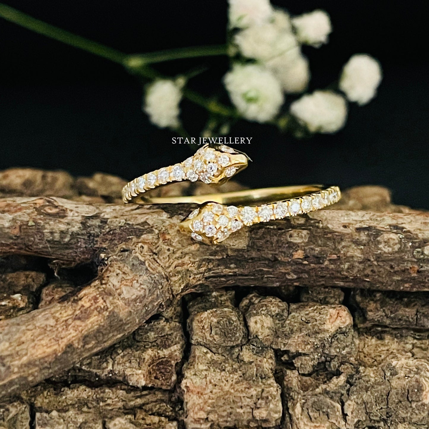Dual Head Natural Diamond Snake Ring