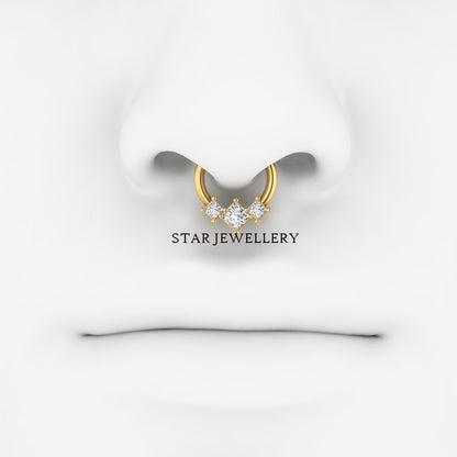 Genuine Princess Cut Diamond Trio Stone Septum Clicker