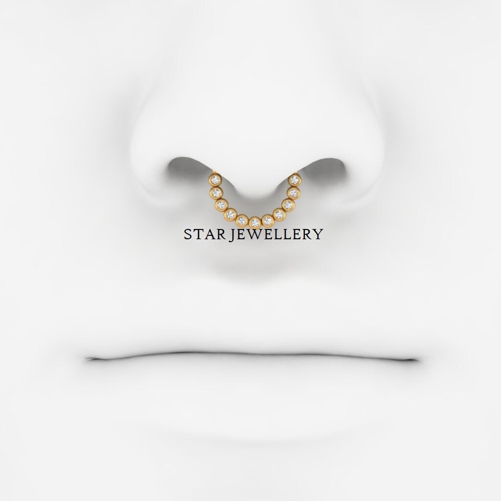 14K Solid Gold Bezel Set Minimalist Diamond Daith Clicker