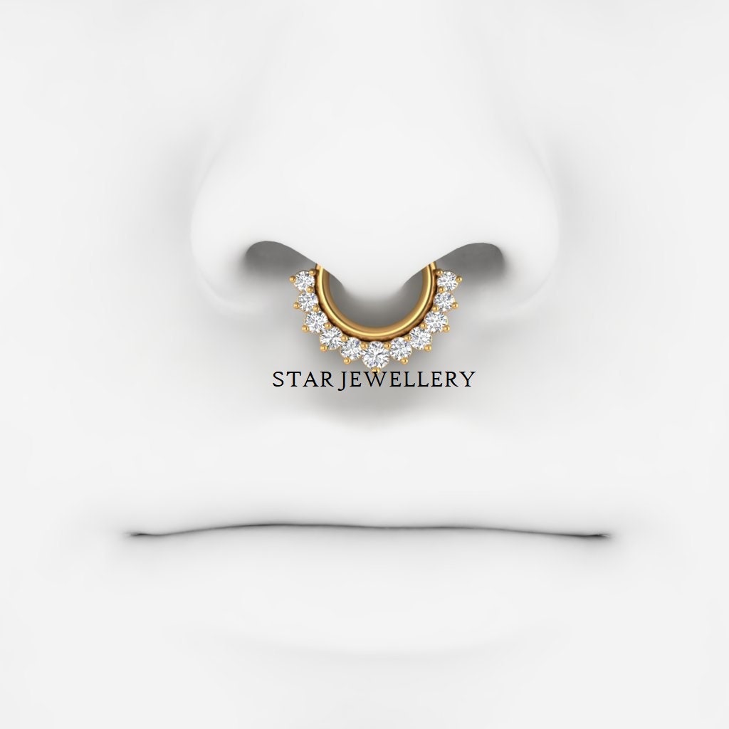 Natural Diamond Septum Nose Ring in 14K Gold