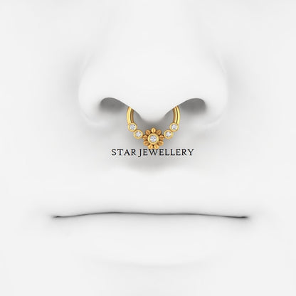 Bezel Set Natural Diamond Flower Fake Daith Piercing
