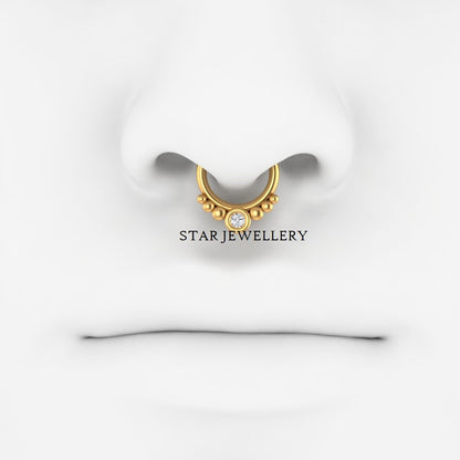 14K Gold Diamond Septum Nose Ring