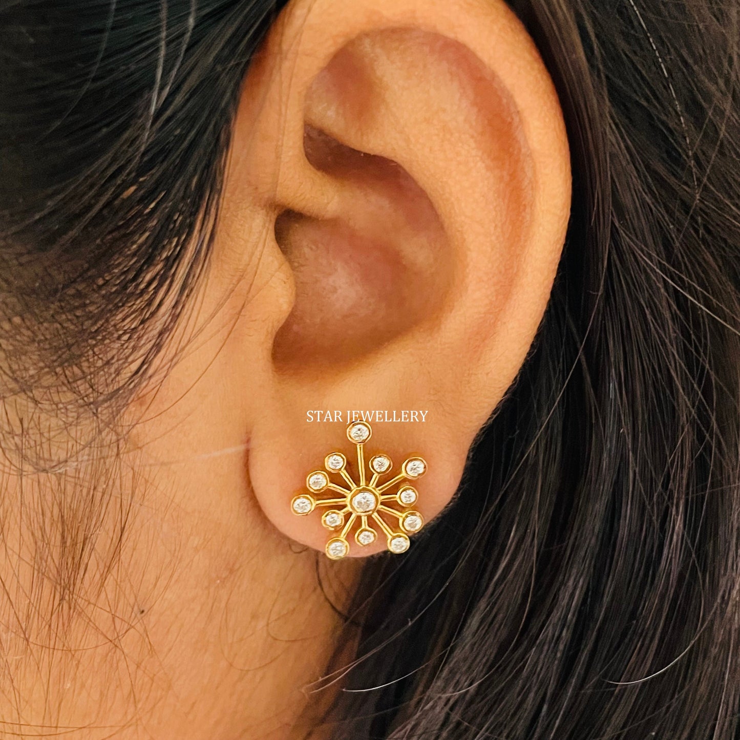 14K Gold Diamond Firework Earring