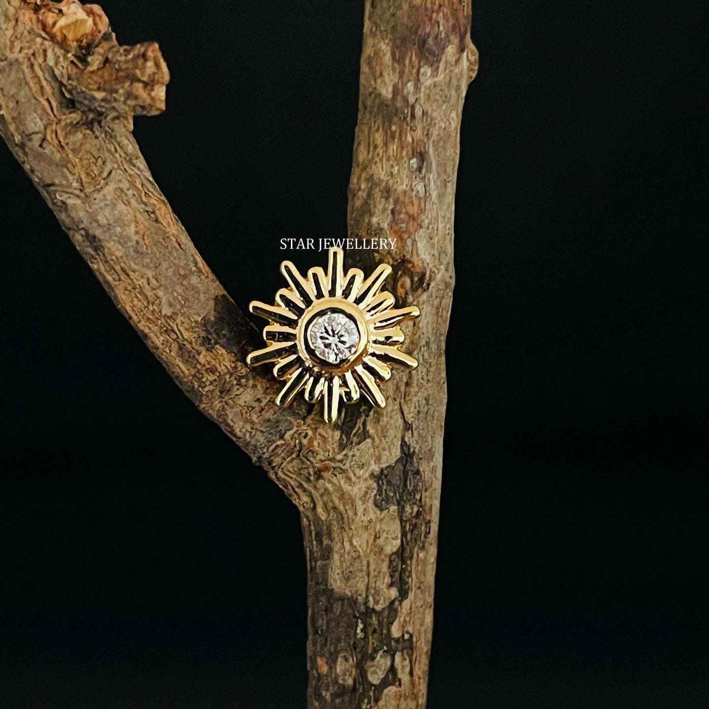 Sun Fire Diamond Stud Piercing with 14K Solid Gold