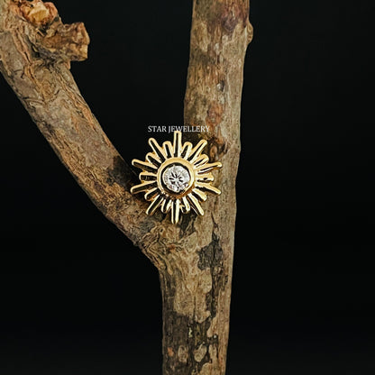 Sun Fire Diamond Stud Piercing with 14K Solid Gold