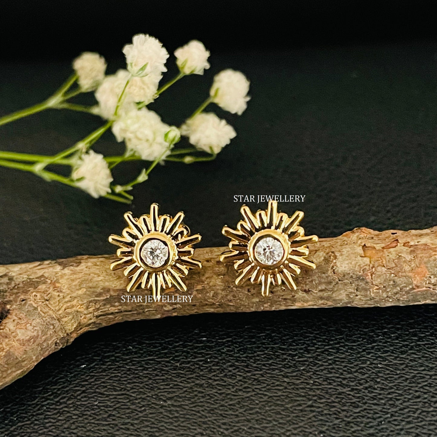 Sun Fire Diamond Stud Piercing with 14K Solid Gold