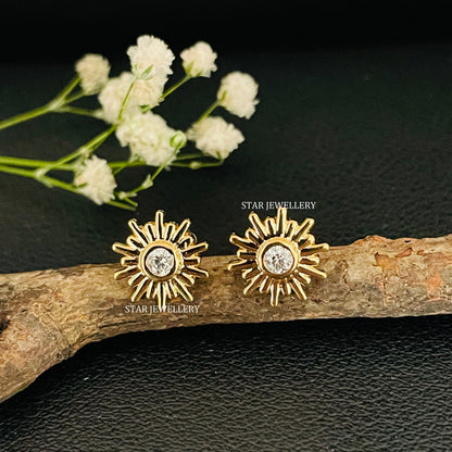 Sun Fire Diamond Stud Piercing with 14K Solid Gold