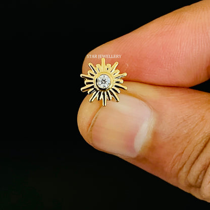 Sun Fire Diamond Stud Piercing with 14K Solid Gold