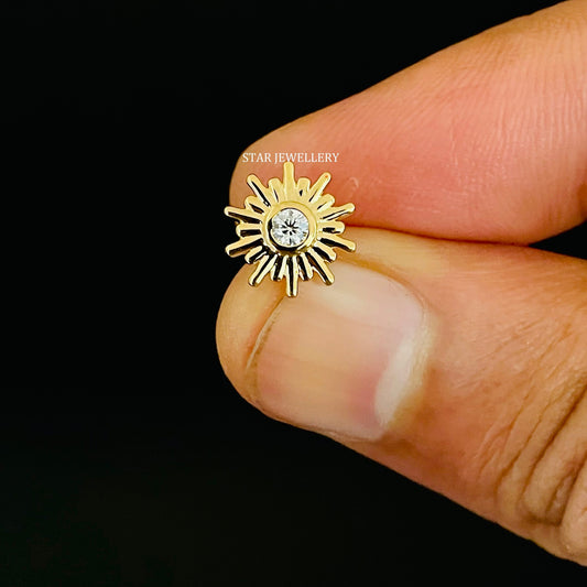 Sun Fire Diamond Stud Piercing with 14K Solid Gold