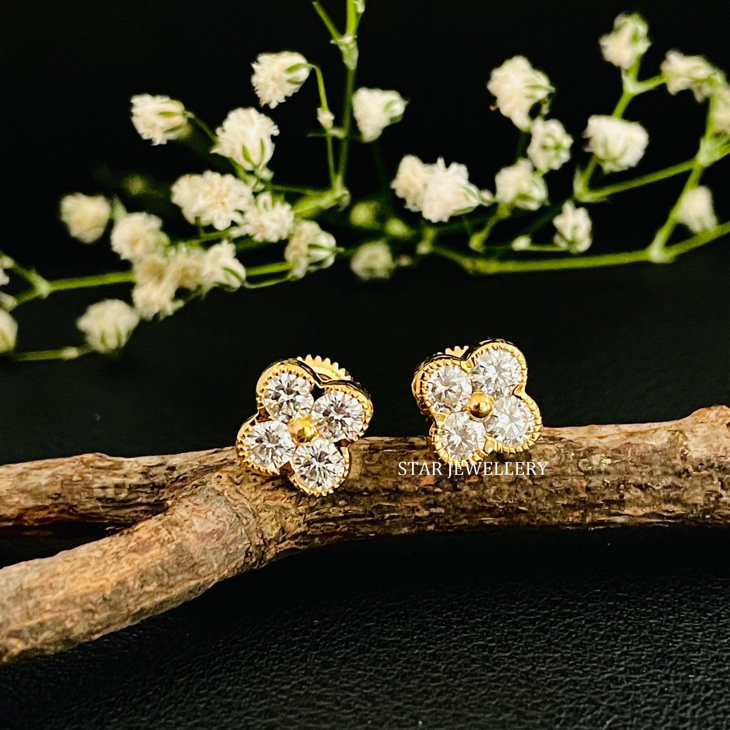 14K Solid Gold Four Stone Moissanite Diamond Earring