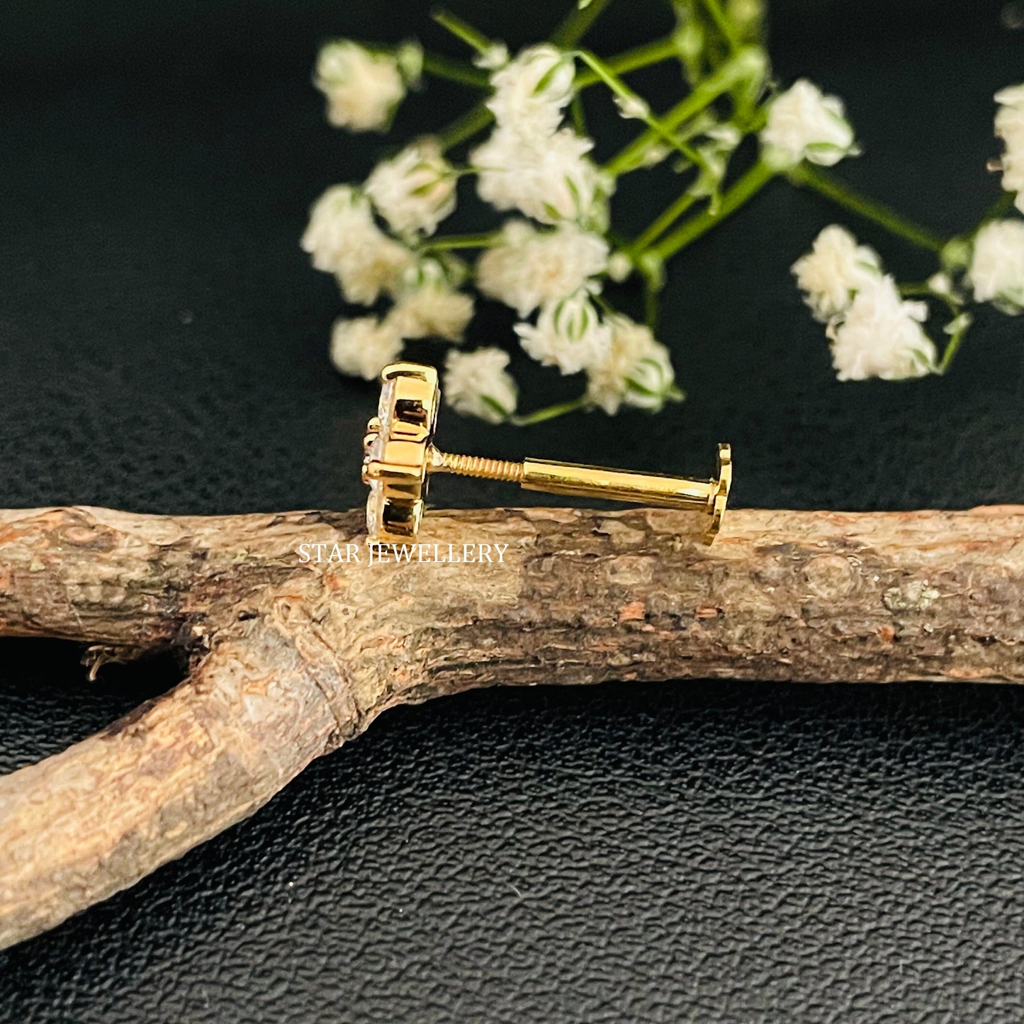 Natural Diamond Flower Stud for Ear Piercing