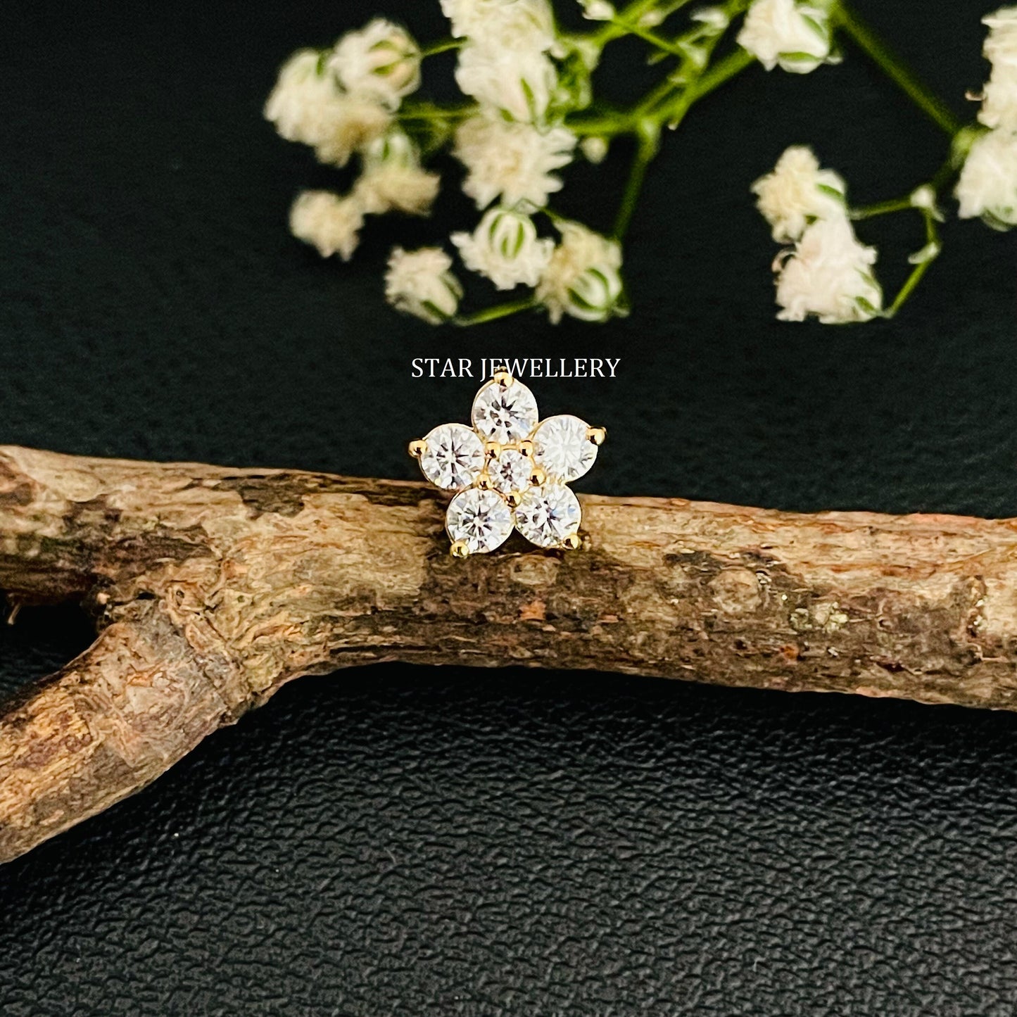 Natural Diamond Flower Stud for Ear Piercing