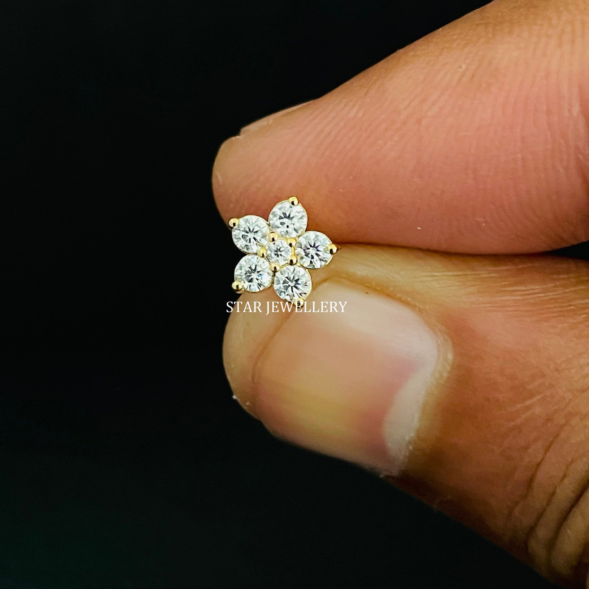 Natural Diamond Flower Stud for Ear Piercing