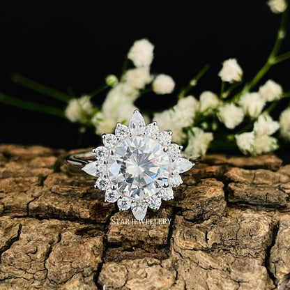 14K Solid Gold 2.00 Ct Brilliant Cut Moissanite Halo Engagement Ring