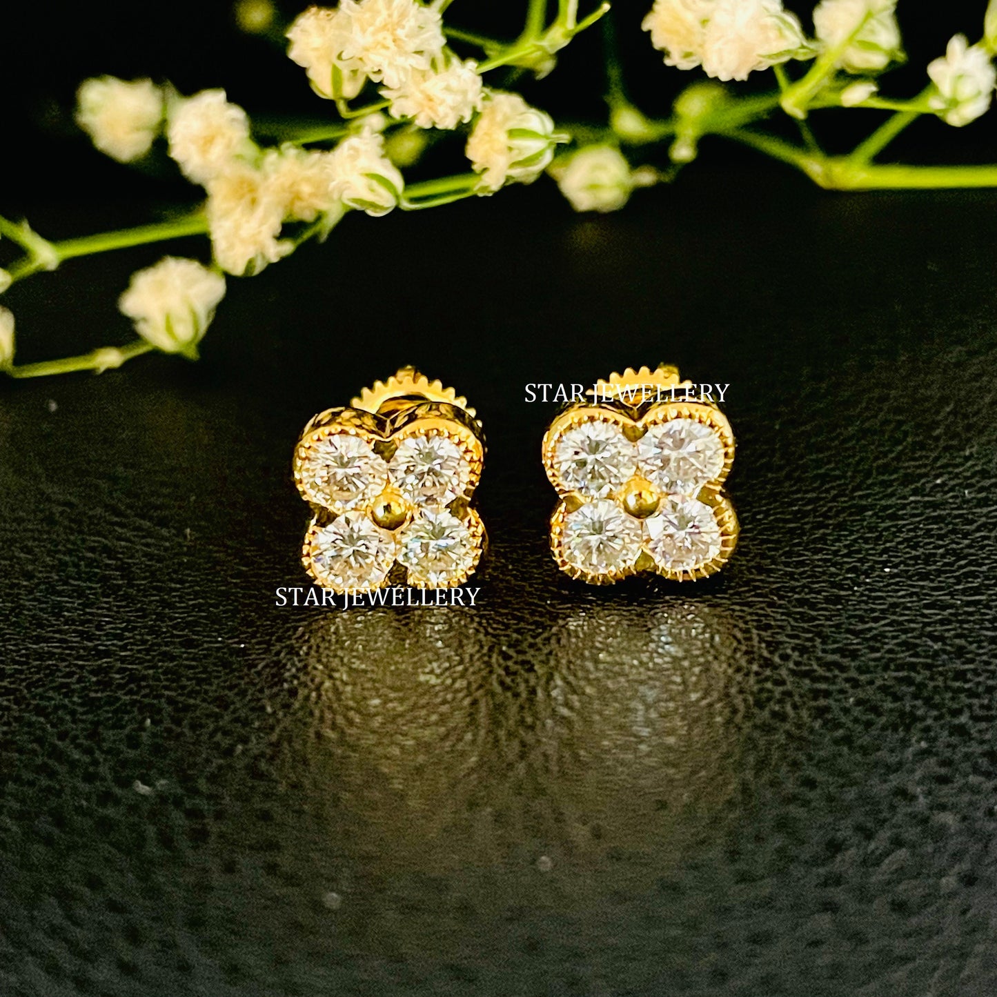 14K Solid Gold Four Stone Moissanite Diamond Earring