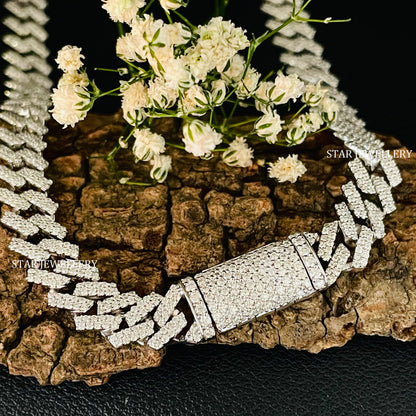 925 Silver Moissanite 8 mm Wide Icedout Moissanite Cuban Chain