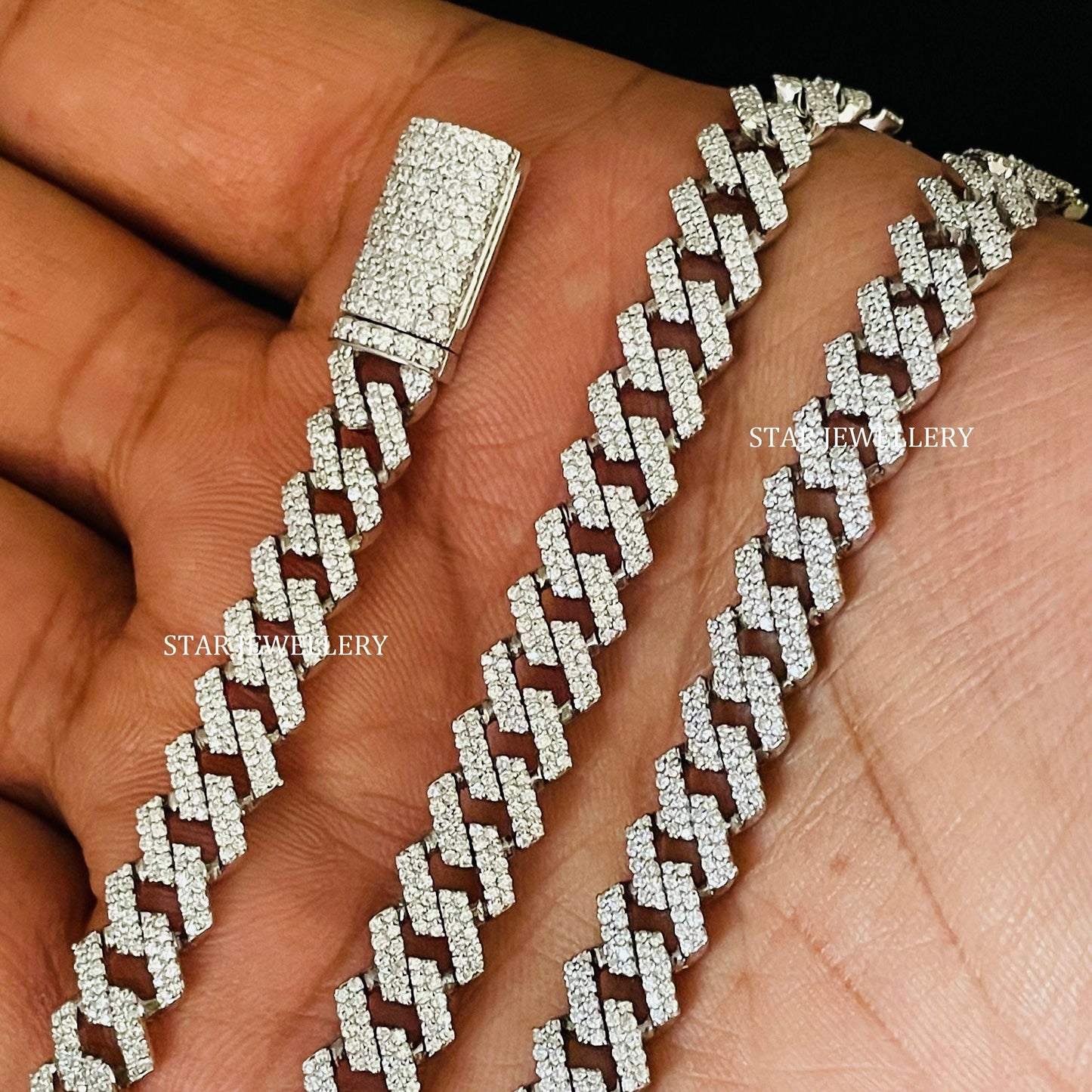 925 Silver Moissanite 8 mm Wide Icedout Moissanite Cuban Chain
