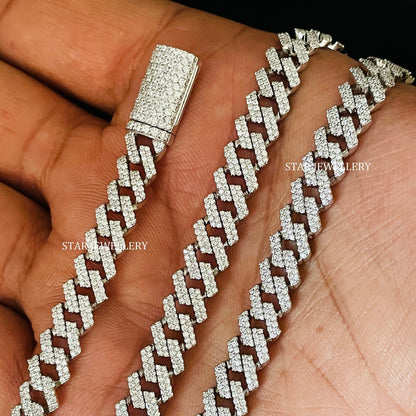925 Silver Moissanite 8 mm Wide Icedout Moissanite Cuban Chain